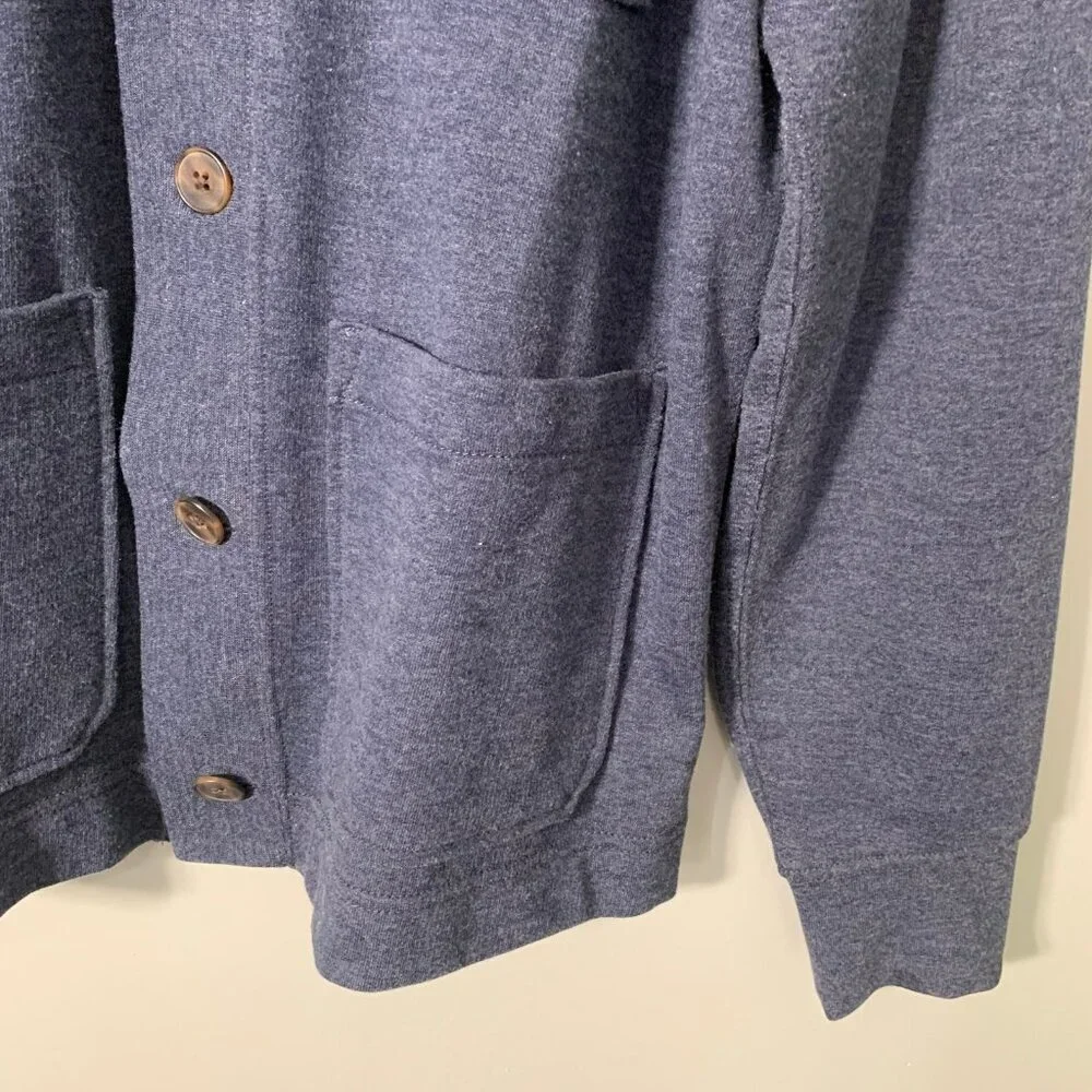 J. Crew Authentic Fleece Shawl Collar Cardigan Mens‎ Medium Blue Heather Button